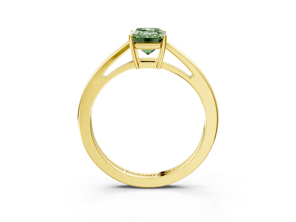 Yellow gold Fancy Green Emerald  Solitaire Diamond Ring with Split Shank and Four-Prong Setting