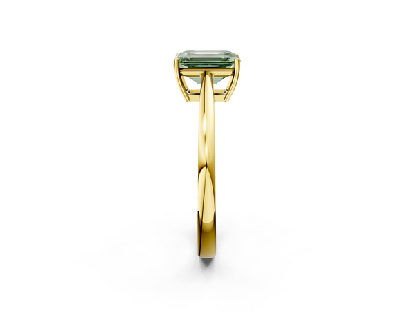 Yellow gold Fancy Green Emerald  Solitaire Diamond Ring with Split Shank and Four-Prong Setting