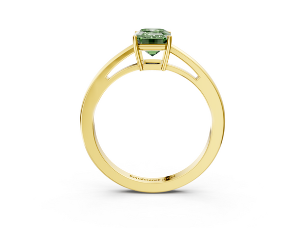 Yellow gold Fancy Green Emerald  Solitaire Diamond Ring with Split Shank and Four-Prong Setting