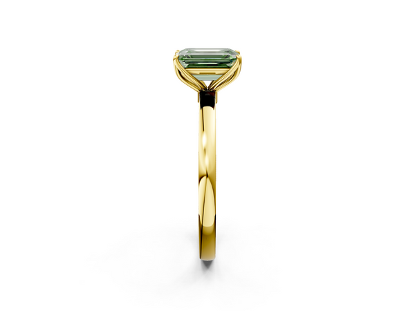 Yellow gold Fancy Green Emerald  Solitaire Diamond Ring with Thin Band and Four-Prong Setting