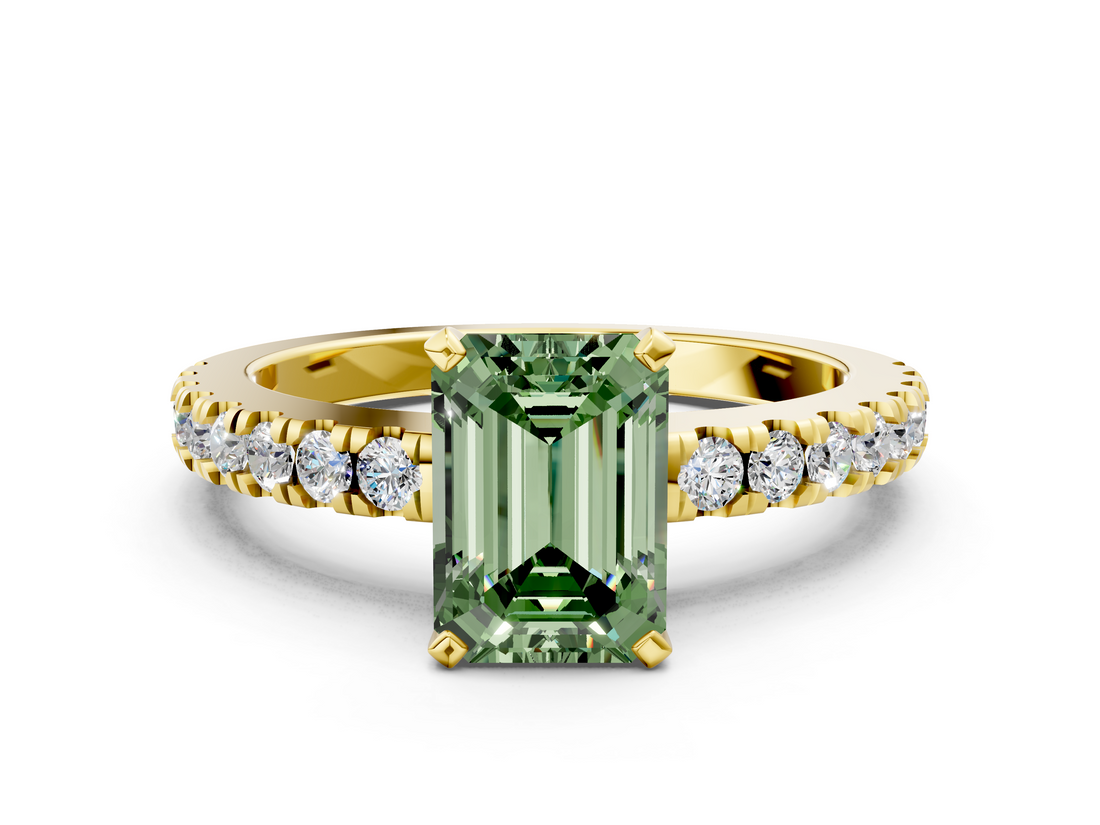Yellow gold Fancy Green Emerald  Solitaire Diamond with Pavé Band and Four-Prong Setting_32