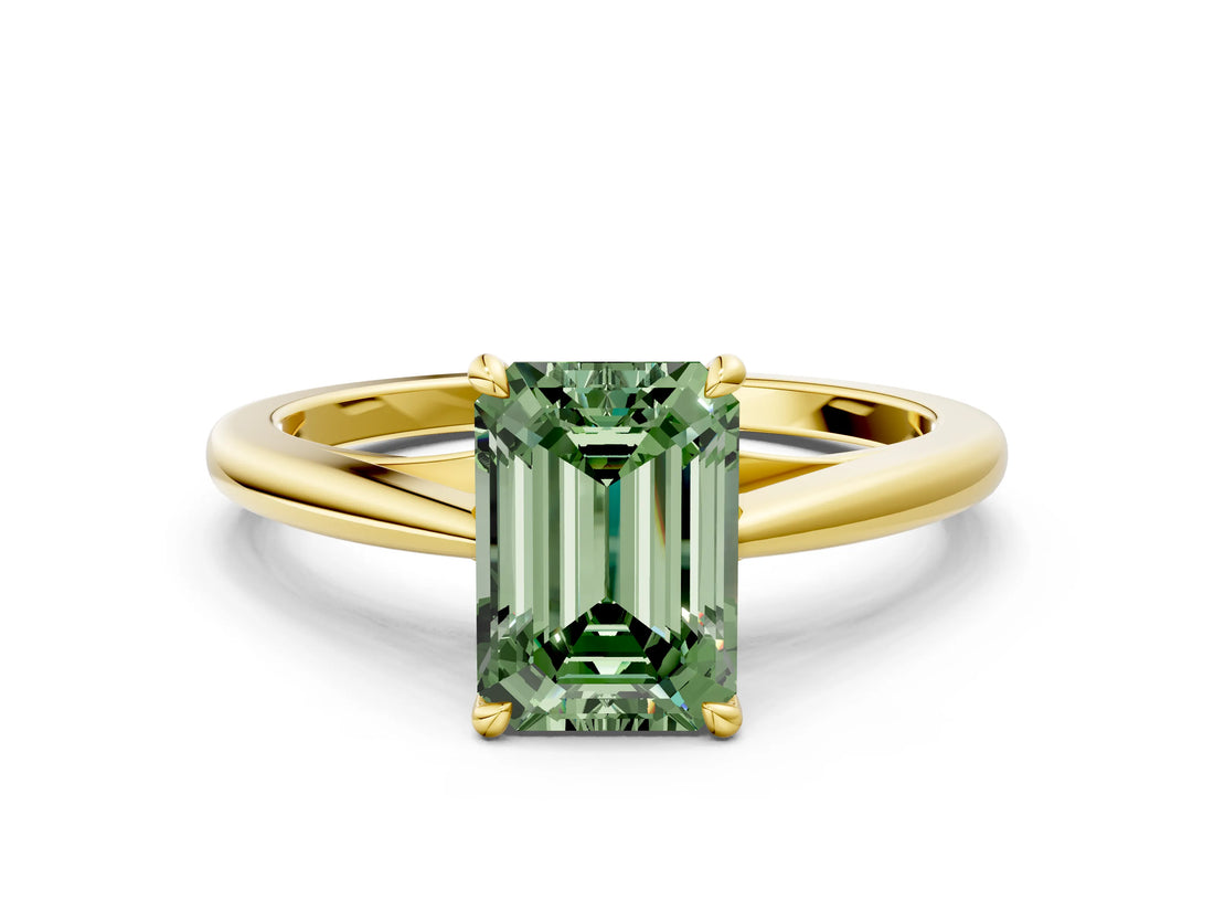 Yellow gold Fancy Green Emerald  Solitaire Engagement Ring with Four-Prong Setting and Classic Band 1