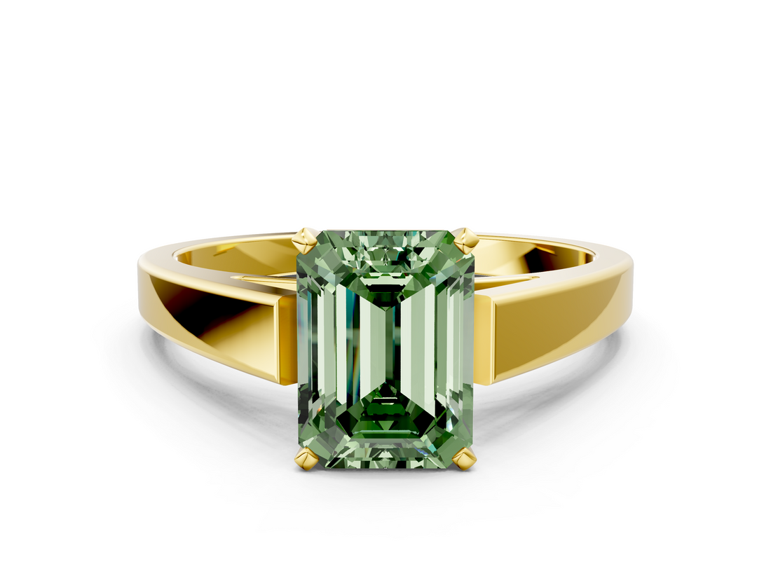 Yellow gold Fancy Green Emerald  Solitaire Engagement Ring with Four-Prong Setting and Tapered Band_3