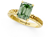 Yellow gold Fancy Green Emerald  Solitaire Engagement Ring with Scrollwork Band and Four-Prong Setting_132