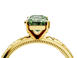 Yellow gold Fancy Green Emerald  Solitaire Engagement Ring with Scrollwork Band and Four-Prong Setting_135