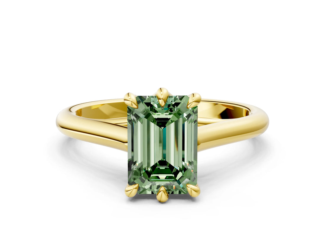Yellow gold Fancy Green Emerald  Solitaire Engagement Ring with Six-Prong Setting and Classic Band 1
