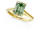 Yellow gold Fancy Green Emerald  Solitaire Engagement Ring with Six-Prong Setting and Classic Band 2
