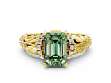 Yellow gold Fancy Green Emerald  Solitaire Filigree Engagement Ring with Halo and Prong Setting_68