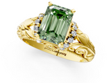 Yellow gold Fancy Green Emerald  Solitaire Filigree Engagement Ring with Halo and Prong Setting_69