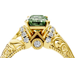 Yellow gold Fancy Green Emerald  Solitaire Filigree Engagement Ring with Halo and Prong Setting_72