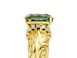 Yellow gold Fancy Green Emerald  Solitaire Filigree Engagement Ring with Halo and Prong Setting_73