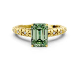 Yellow gold Fancy Green Emerald  Solitaire Floral Milgrain Engagement Ring_31