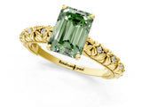 Yellow gold Fancy Green Emerald  Solitaire Floral Milgrain Engagement Ring_32