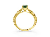 Yellow gold Fancy Green Emerald  Solitaire Floral Milgrain Engagement Ring_34
