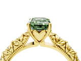 Yellow gold Fancy Green Emerald  Solitaire Floral Milgrain Engagement Ring_35