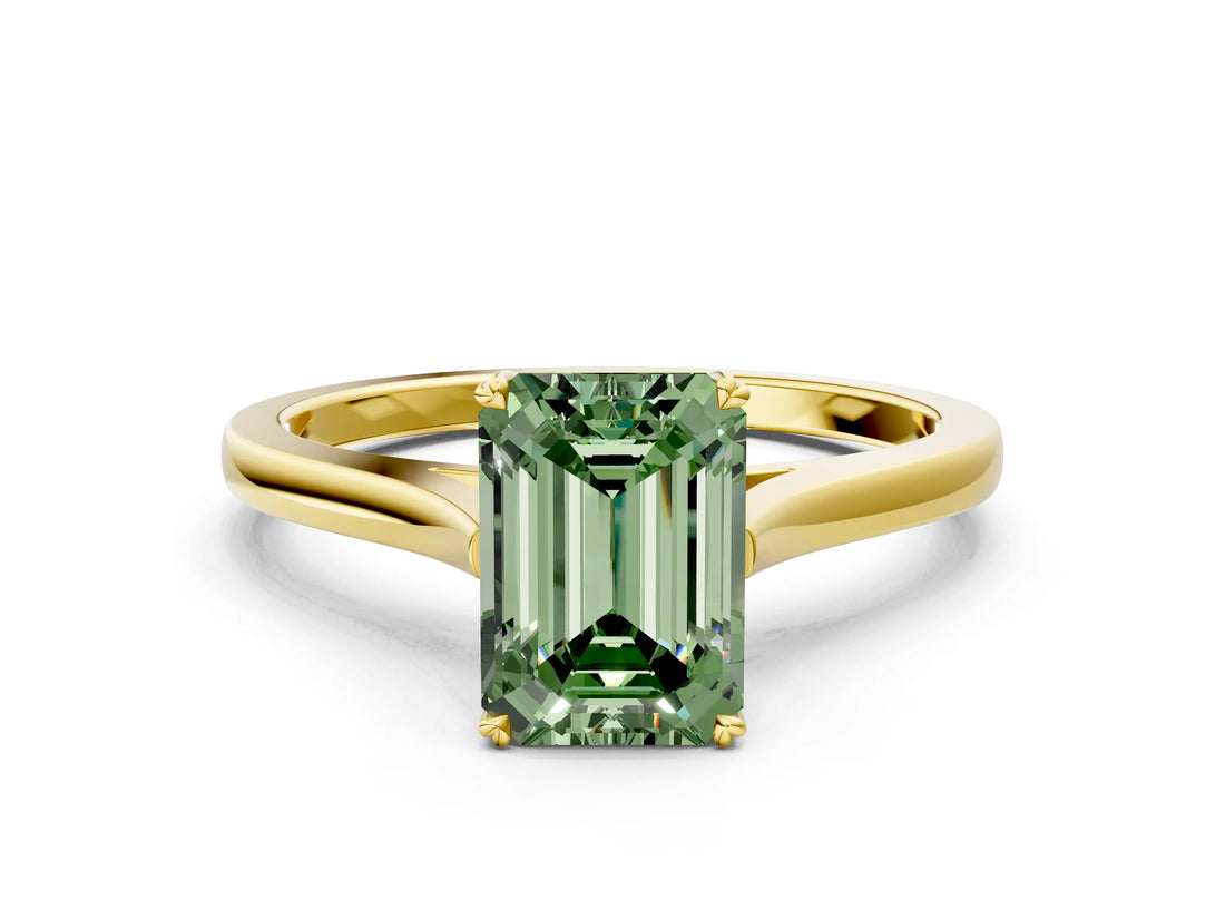 Yellow gold Fancy Green Emerald  Solitaire Heart Prong Engagement Ring with Tapered Band_55