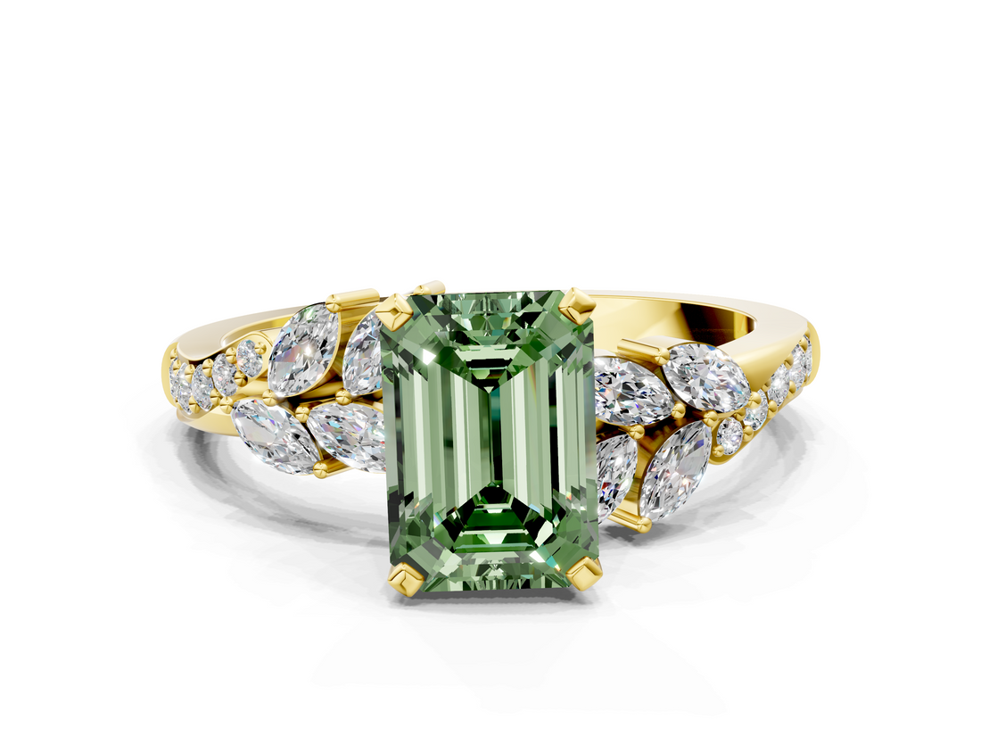 Yellow gold Fancy Green Emerald  Solitaire Marquise Twist Band with Six-Prong Setting_88