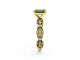 Yellow gold Fancy Green Emerald  Solitaire Milgrain Diamond Engagement Ring with Bezel and Marquise Band_122