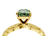 Yellow gold Fancy Green Emerald  Solitaire Milgrain Diamond Engagement Ring with Bezel and Marquise Band_124