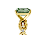 Yellow gold Fancy Green Emerald  Solitaire Milgrain Diamond Engagement Ring with Bezel and Marquise Band_125