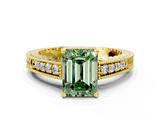 Yellow gold Fancy Green Emerald  Solitaire Pavé Diamond Milgrain Engagement Ring with Four-Prong Setting_3