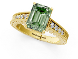 Yellow gold Fancy Green Emerald  Solitaire Pavé Diamond Milgrain Engagement Ring with Four-Prong Setting_4