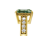 Yellow gold Fancy Green Emerald  Solitaire Pavé Diamond Milgrain Engagement Ring with Four-Prong Setting_8