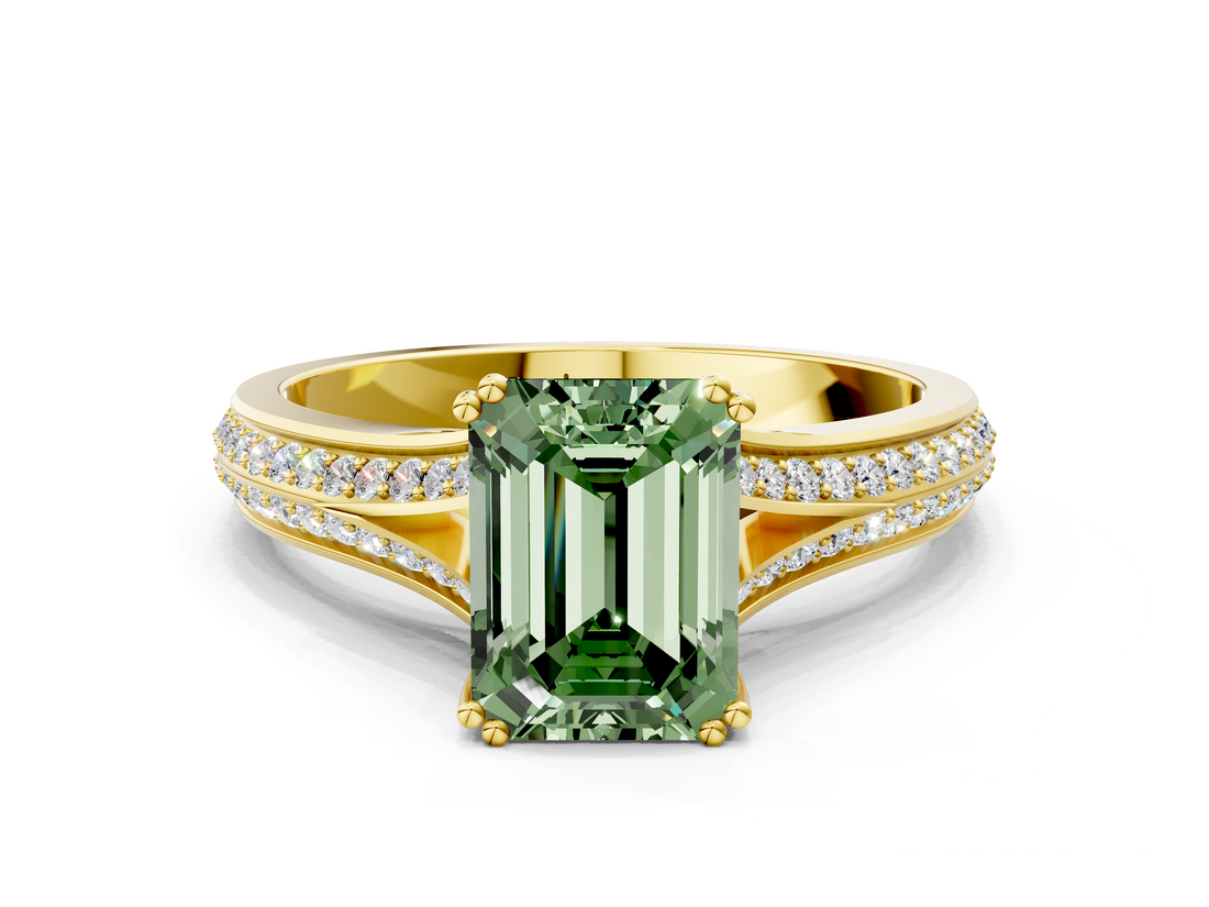Yellow gold Fancy Green Emerald  Solitaire Pave Split Shank Engagement Ring with Six-Prong Setting_37