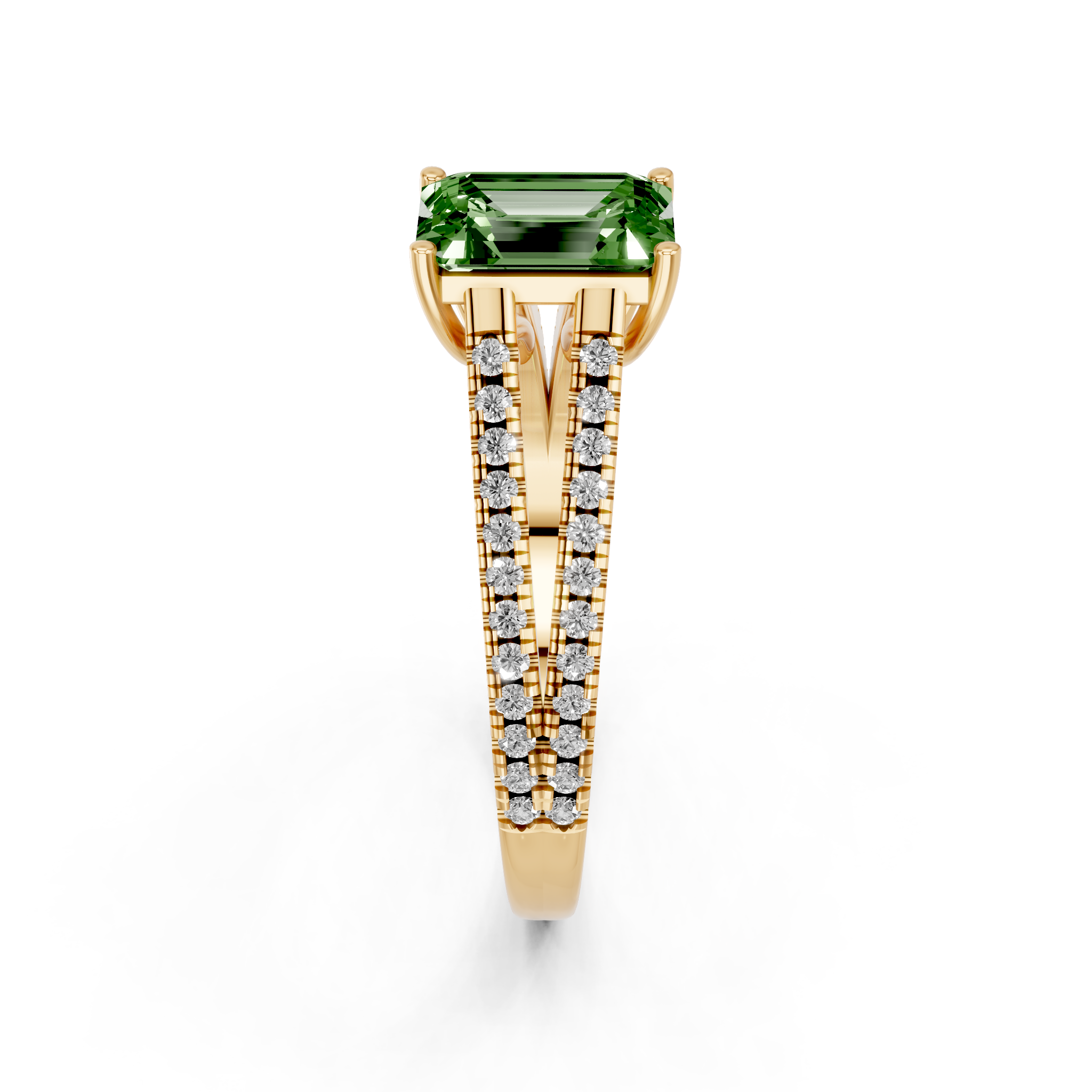 Yellow gold Fancy Green Emerald  Solitaire Split Shank Pavé Diamond Engagement Ring_306