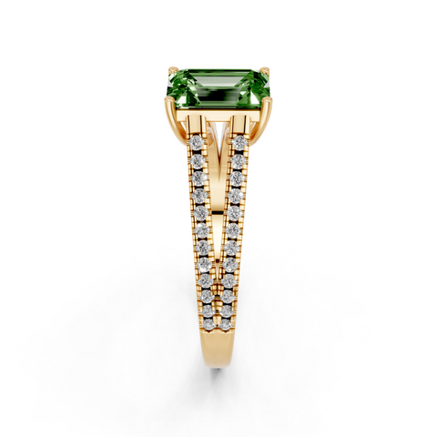 Yellow gold Fancy Green Emerald  Solitaire Split Shank Pavé Diamond Engagement Ring_306