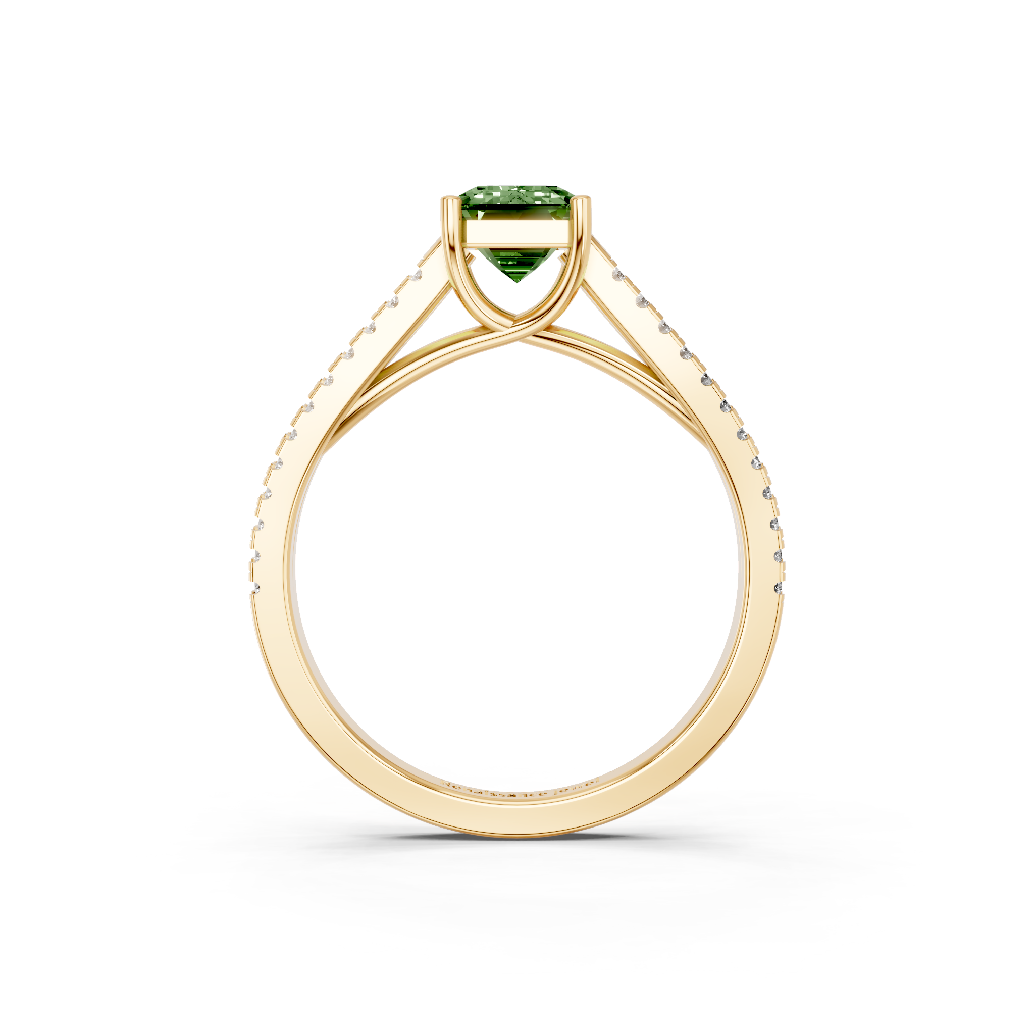 Yellow gold Fancy Green Emerald  Solitaire Split Shank Pavé Diamond Engagement Ring_307