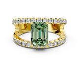 Yellow gold Fancy Green Emerald  Solitaire Split Shank Pave Diamond Ring_49
