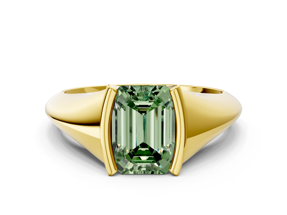 Yellow gold Fancy Green Emerald  Solitaire Tension Set Diamond Ring_20