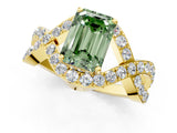 Yellow gold Fancy Green Emerald  Solitaire Twist Band Pavé Diamond Engagement Ring_32
