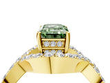 Yellow gold Fancy Green Emerald  Solitaire Twist Band Pavé Diamond Engagement Ring_35