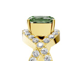 Yellow gold Fancy Green Emerald  Solitaire Twist Band Pavé Diamond Engagement Ring_36