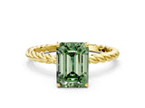 Yellow gold Fancy Green Emerald  Solitaire Twist Band Ring with Four-Prong Setting_92