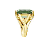 Yellow gold Fancy Green Emerald  Solitaire Twist Band Six-Prong Setting