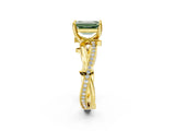Yellow gold Fancy Green Emerald  Solitaire Twist Band with Pavé Accents and Four-Prong Setting_23