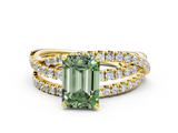 Yellow gold Fancy Green Emerald  Solitaire Twist Band with Pavé Setting and Four-Prong Setting_115