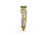 Yellow gold Fancy Green Emerald  Solitaire Twist Band with Pavé Setting and Four-Prong Setting_117