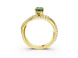 Yellow gold Fancy Green Emerald  Solitaire Twist Band with Pavé Setting and Four-Prong Setting_118