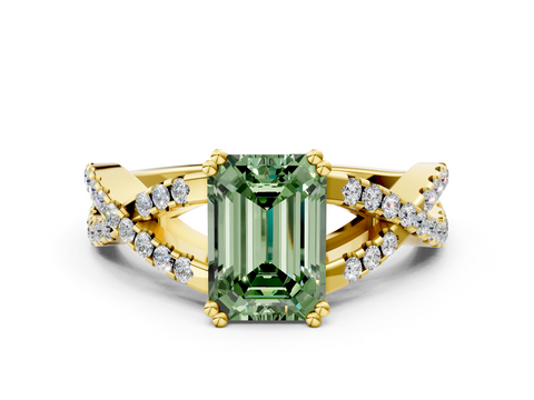 Yellow gold Fancy Green Emerald  Solitaire Twist Band with Pavé Setting and Four-Prong Setting_17