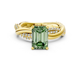 Yellow gold Fancy Green Emerald  Solitaire Twist Band with Pave Prong Setting_59