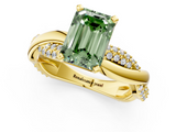 Yellow gold Fancy Green Emerald  Solitaire Twist Band with Pave Prong Setting_60