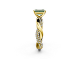 Yellow gold Fancy Green Emerald  Solitaire Twist Band with Pave Prong Setting_61