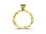Yellow gold Fancy Green Emerald  Solitaire Twist Band with Pave Prong Setting_62