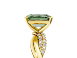 Yellow gold Fancy Green Emerald  Solitaire Twist Band with Pave Prong Setting_64