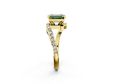 Yellow gold Fancy Green Emerald  Solitaire Twist Band with Pave Set Diamonds and Four-Prong Setting_111