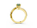 Yellow gold Fancy Green Emerald  Solitaire Twist Band with Pave Set Diamonds and Four-Prong Setting_112